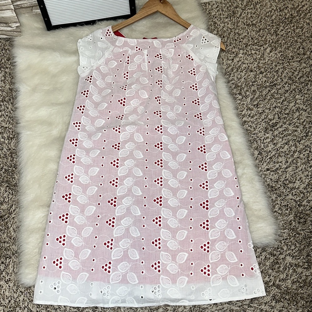 FINAL TOUCH Eyelet with red lined underneath Back Bow Dress